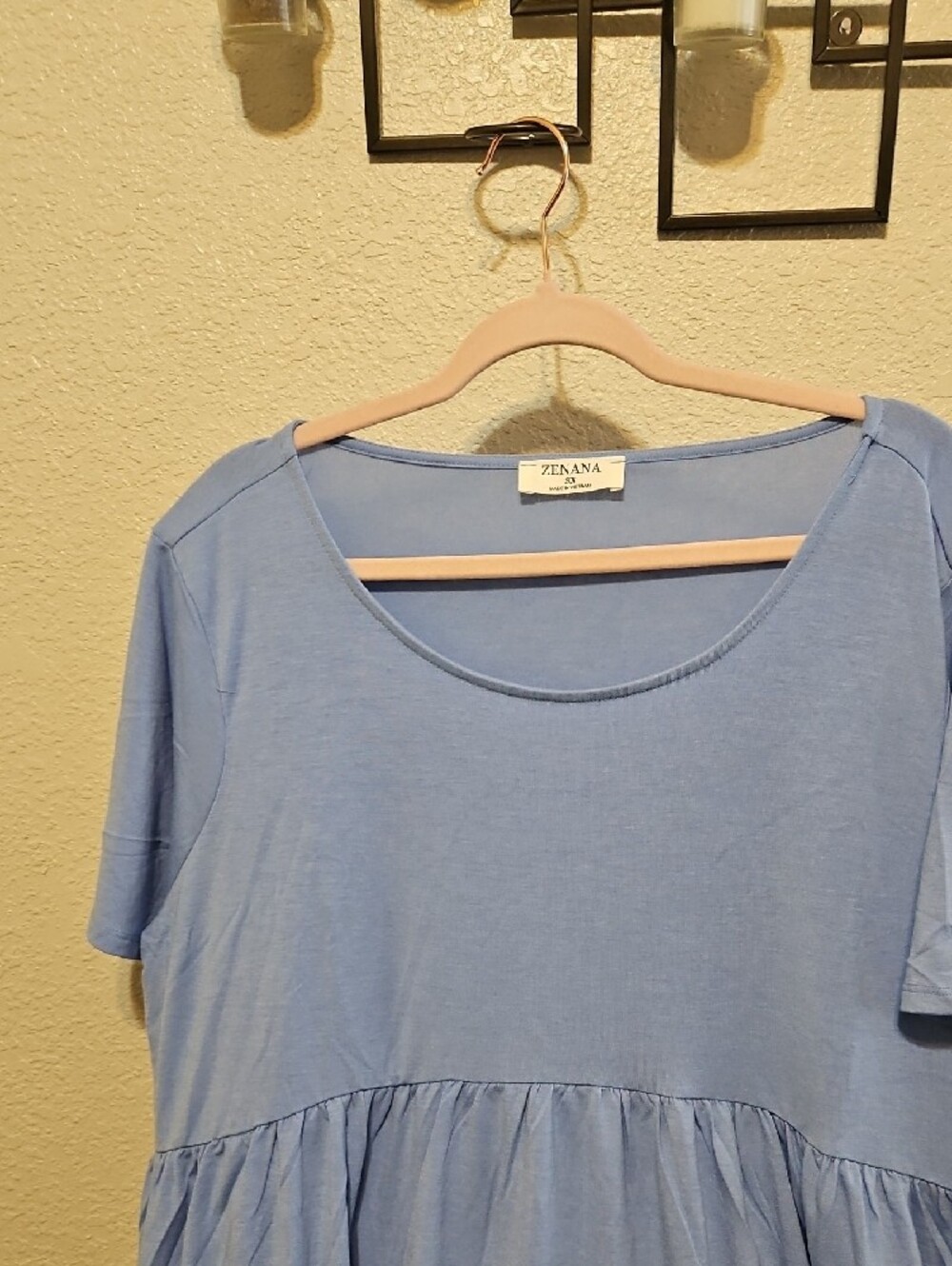 Zenana Outfitters Sky Blue Short Sleeve Babydoll Tunic - Picture 2 of 6